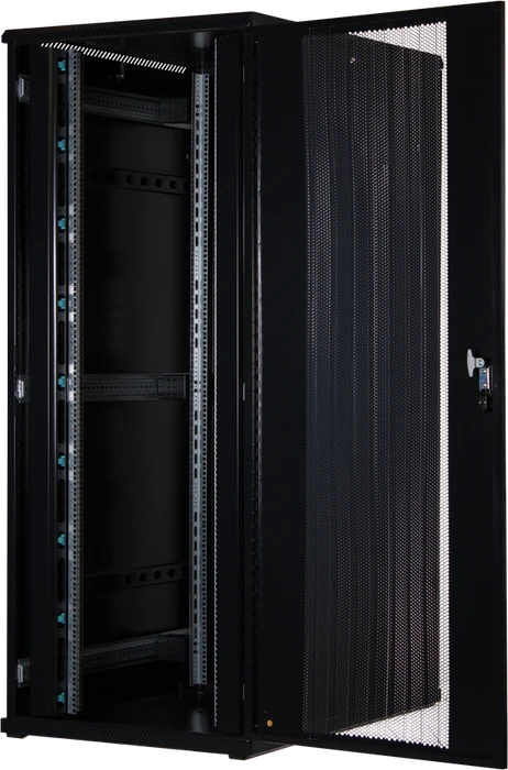Rockstable 19" Serverschrank 42HE, Gitternetztür, IP2X, schwarz, 1200mm tief