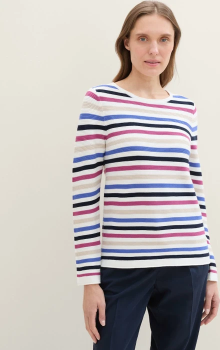 Tom Tailor Rundhalsausschnitt Strickpullover colorful knit stripe design (Damen)