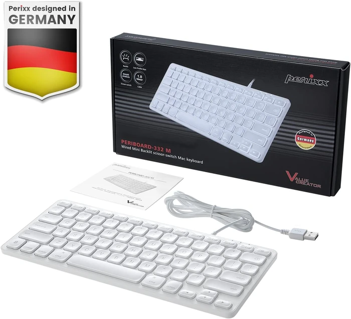 Perixx Periboard-332 Mini for Mac, weiß, LEDs weiß, USB, IT