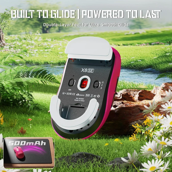 Attack Shark X8 SE Tri-mode Wireless Gaming Mouse, Berry Red, inkl. Grip Tape, USB/Bluetooth