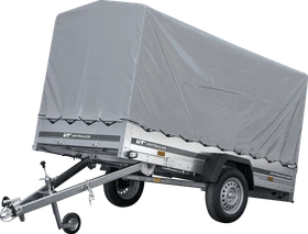 Unitrailer Garden Trailer 264 Kipp mit Stützrad, 110cm Hochspriegel und grauer Plane