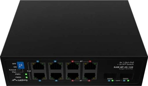 Lanberg ILGE Railmount Gigabit Switch, 8x RJ-45, 2x SFP, 120W PoE++