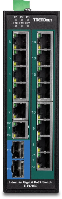 TRENDnet TI Hardened Industrial Railmount Gigabit Switch, 14x RJ-45, 2x SFP, 240W PoE+