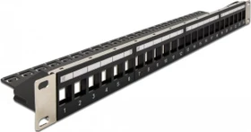 DeLOCK Patchpanel für RJ-45 Keystone Module 19", 24-Port, 1HE, 19", 1HE, schwarz
