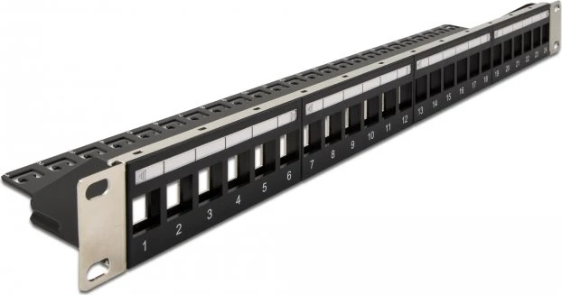 DeLOCK Patchpanel für RJ-45 Keystone Module 19", 24-Port, 1HE, 19", 1HE, schwarz