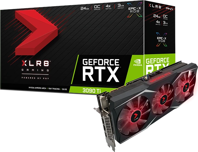 PNY GeForce RTX 3090 Ti XLR8 Gaming Uprising Epic-X RGB Overclocked Triple Fan, 24GB GDDR6X, HDMI, 3x DP
