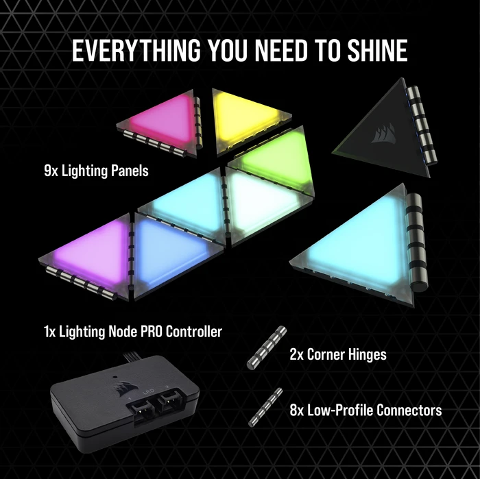 Corsair iCUE LC100 Case Accent Lighting Panels Mini Triangle Starter Kit, RGB-Beleuchtungsset, 9er-Pack, schwarz