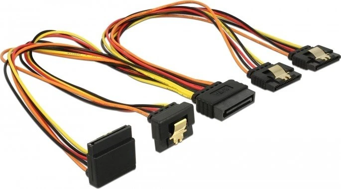 DeLOCK 15-Pin SATA Strom Stecker auf 4x 15-Pin SATA Strom Buchse, Adapterkabel, 2x gewinkelt, 30cm