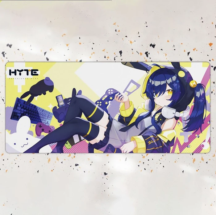 Hyte Bunny Splash Gaming Mauspad, 900x400mm, Motiv schwarz/gelb/violett/weiß