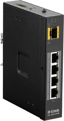 D-Link DIS-100G Industrial Railmount Gigabit Switch, 4x RJ-45, 1x SFP, 120.2W PoE+