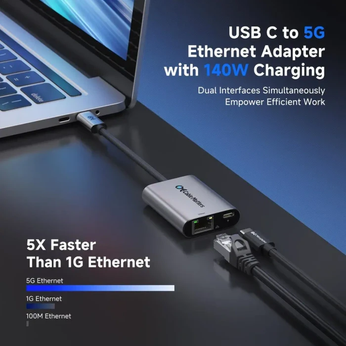 Cable Matters 5G LAN-Adapter mit 140W Power Delivery, RJ-45, USB-C 3.1 [Stecker]
