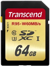 Transcend R95/W60 64GB, UHS-I U3, Class 10