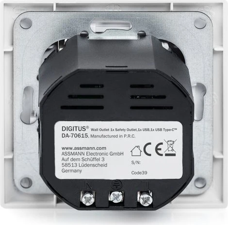 Digitus Sicherheits-Steckdose für Unterputzmontage mit 1x USB Type-C, 1x USB A