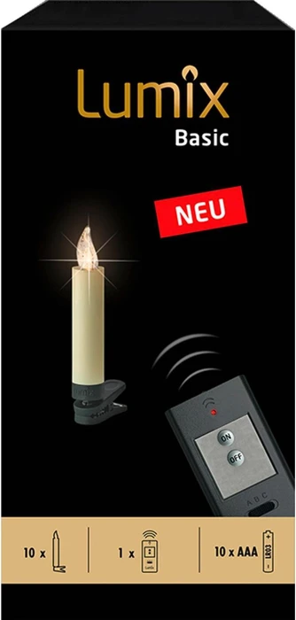Krinner Lumix Basic mini Christbaumkerzen Basis-Set elfenbein LED 10x warmweiß, 10 Stück
