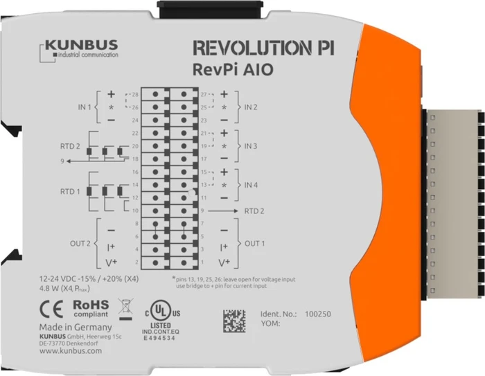 Revolution Pi RevPi AIO Analoges I/O Erweiterungsmodul, 4 Eingänge, 2 Ausgänge