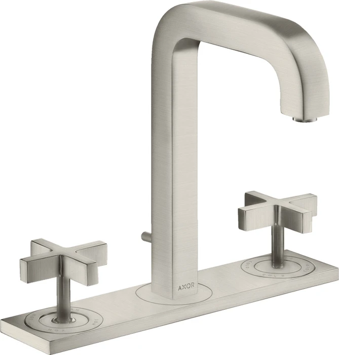 Hansgrohe Axor Citterio 3-Loch Waschbeckenarmatur mit Kreuzgriffen und Platte edelstahloptik