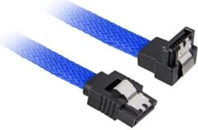 Sharkoon Sleeve Kabel SATA 6Gb/s, 0.3m, blau, gewinkelt mit Arretierung