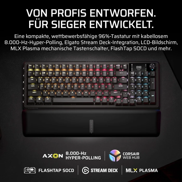 Corsair Vanguard 96 Wireless, schwarz, LEDs RGB, MLX Plasma, USB/Bluetooth, DE