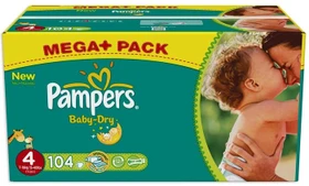Pampers Baby-Dry Gr.4 Einwegwindel, 7-18kg, 104 Stück