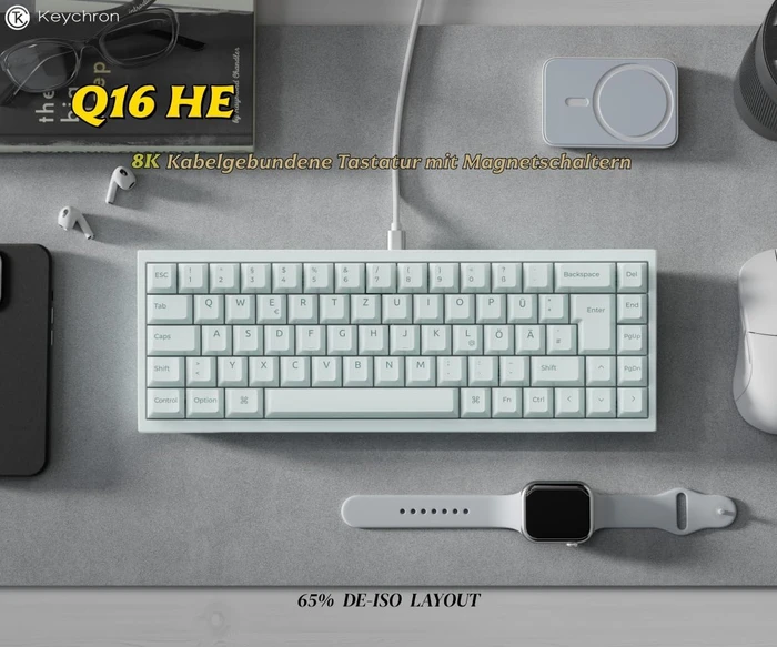 Keychron Q16 HE 8K Ceramic Keyboard, Light Green, 65%, LEDs RGB, Ultra-Fast Lime Magnetic, USB, DE