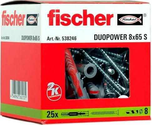 fischer DuoPower 8x65 S Schrauben/Dübel-Sortiment, 25 Stück