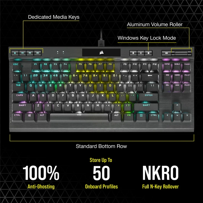 Corsair Gaming K70 RGB TKL - Champion Series, MX SPEED RGB Silver, USB, DE