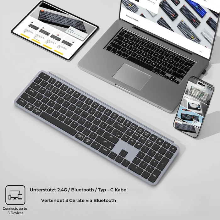 Keychron B6 Pro Ultra-Slim Wireless, Space Gray, USB/Bluetooth, DE