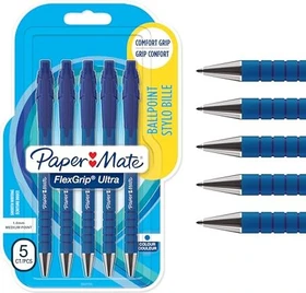 Paper Mate FlexGrip Ultra M Kugelschreiber (Mine) blau/silber, 5er-Pack