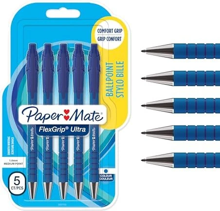 Paper Mate FlexGrip Ultra M Kugelschreiber (Mine) blau/silber, 5er-Pack