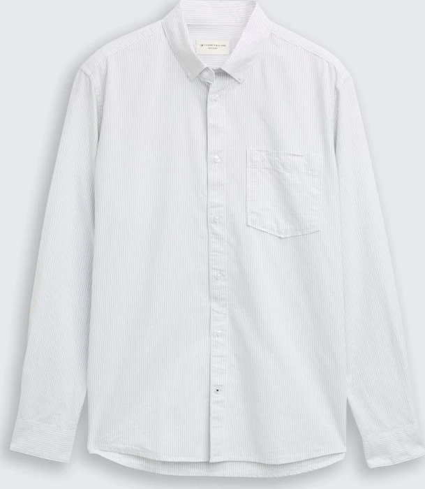 Tom Tailor Regular Fit Logo-Stickerei Hemd langarm greyish green stripe (Herren)
