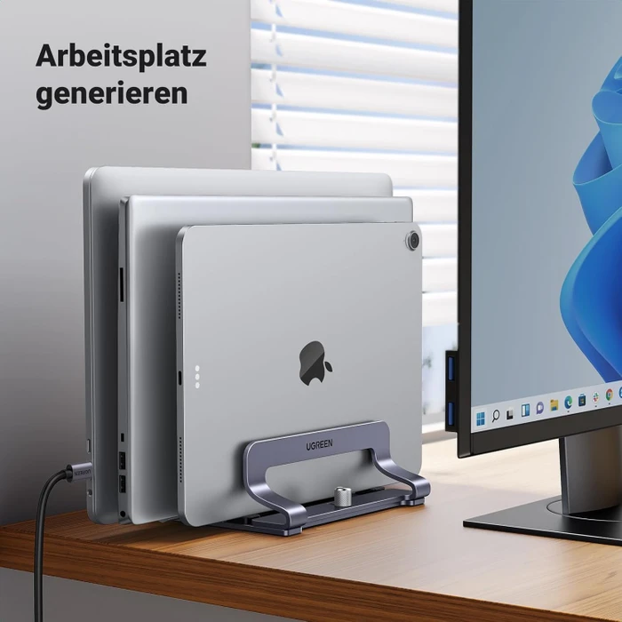 Ugreen Vertikaler Laptopständer, 3 Slot, grau, verstellbar