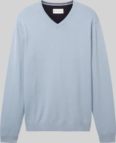 Tom Tailor Strickpullover mit V-Ausschnitt aus Baumwolle Strickpullover blau (Herren)