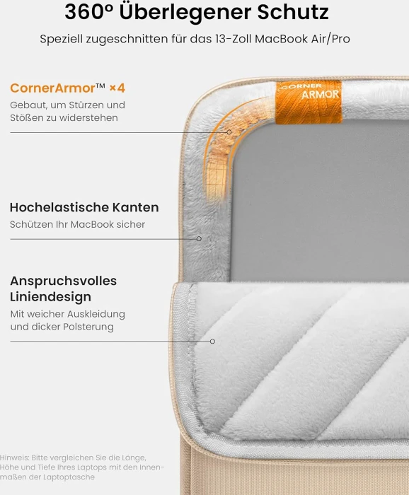 tomtoc Defender-A13, Laptophülle, Notebooks bis 13.3", beige