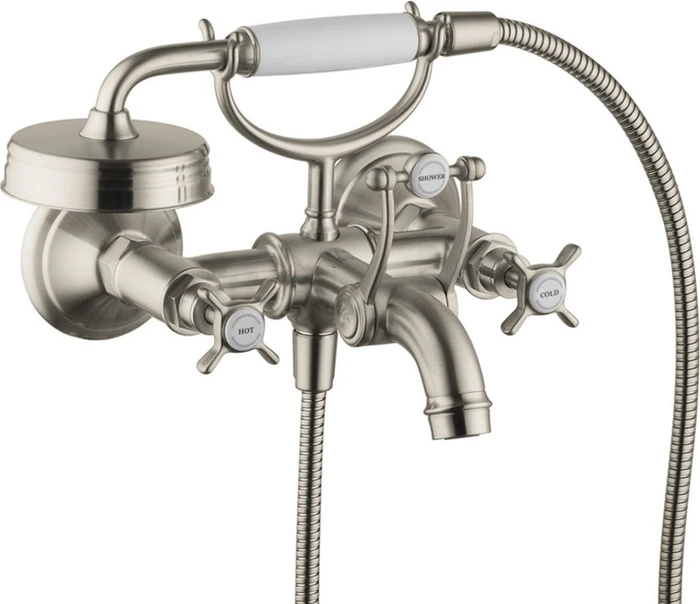 Hansgrohe Axor Montreux 2-Griff Wannenmischerarmatur Aufputz mit Kreuzgriffen brushed nickel