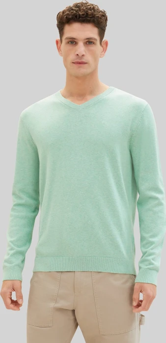 Tom Tailor Strickpullover mit V-Ausschnitt aus Baumwolle Strickpullover grün (Herren)
