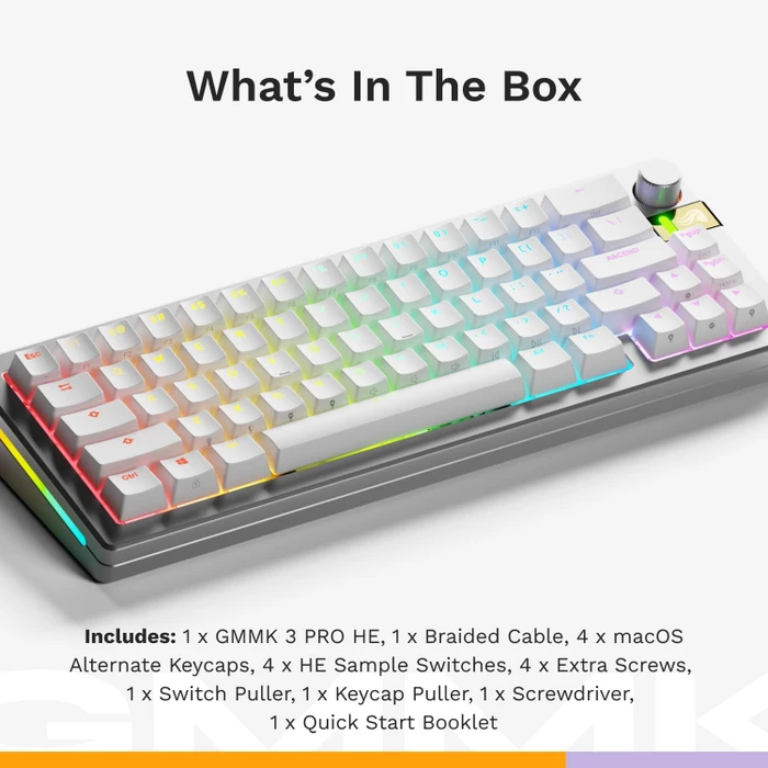 Glorious GMMK 3 Pro HE Wireless 65% Pre-built Gaming Keyboard, silber, LEDs RGB, Glorious Fox HE, USB/Bluetooth, US