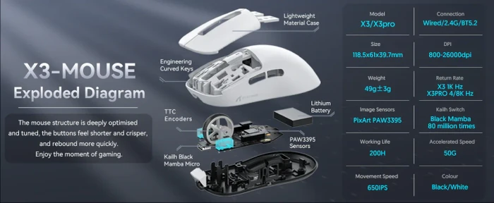 Attack Shark X3 Wireless Gaming Mouse schwarz, USB/Bluetooth