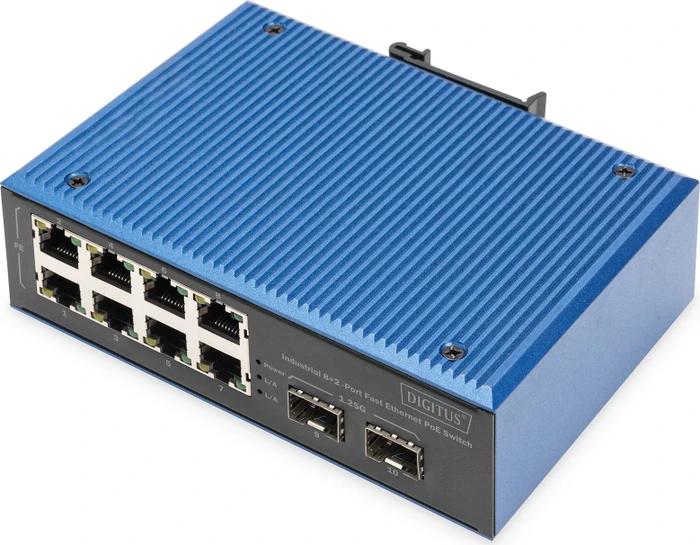 Digitus DN-65 Industrial Railmount Switch, 8x RJ-45, 1x SFP, 240W PoE+