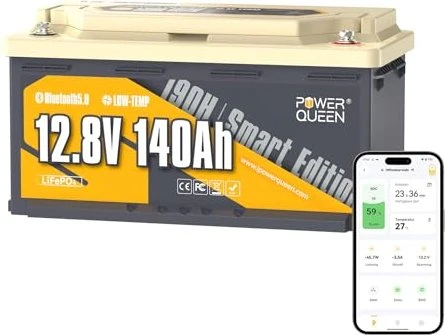 Power Queen 12V 140Ah 190H Smart Wohnmobil Lithium Batterie mit Bluetooth