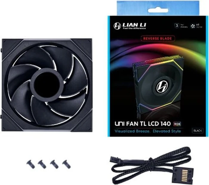 Lian Li Uni Fan TL LCD 140 RGB Reverse Blade, schwarz, 140mm