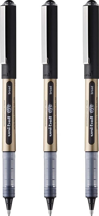 Uni-Ball Eye Broad UB-150-10 Tintenroller (Mine) schwarz/gold, 3er-Pack, Blister