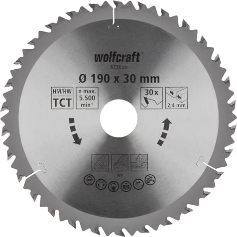 Wolfcraft Serie Braun Kreissägeblatt 30Z, 190x2.4x30mm, 1 Stück