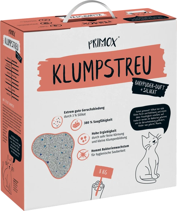 Primox Klumpkatzenstreu, Babypuder + Silikat, 8kg