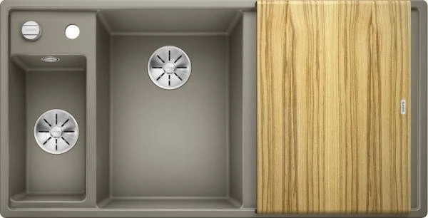 Blanco Axia III 6 S InFino Becken links mit Ablauffernbedienung tartufo inkl. Holzschneidebrett