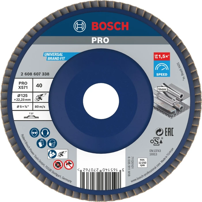 Bosch Professional X571 Best for Metal Fächerschleifscheibe gerade K40, 125x22.23mm, 1 Stück