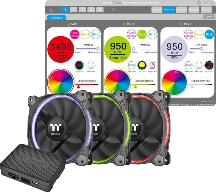 Thermaltake Riing 12 LED RGB TT Premium Edition, LED-Steuerung, Lüftersteuerung, 120mm, 3er-Pack