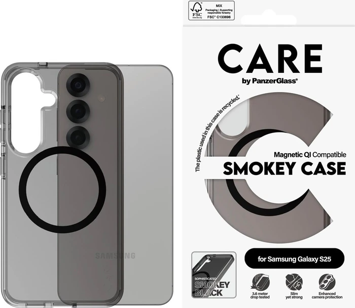 PanzerGlass Care Flagship Case Urban Combat Smokey Magnetic Qi für Samsung Galaxy S25 transparent/schwarz