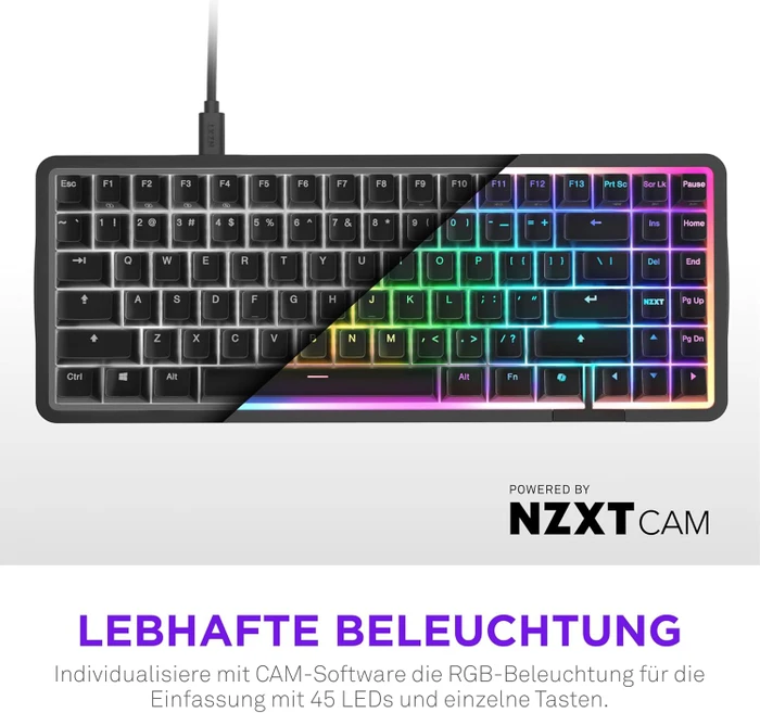 NZXT Function Elite MiniTKL, matt schwarz, LEDs RGB, hot-swap, NZXT Magnetic, USB, DE