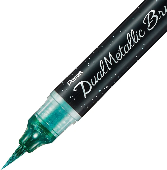 Pentel Dual Metallic Brush XGFH-D Glitzertinte Pinselstift grün/blau metallic, Blister (XGFH-DDX) – Bild 3 von 7