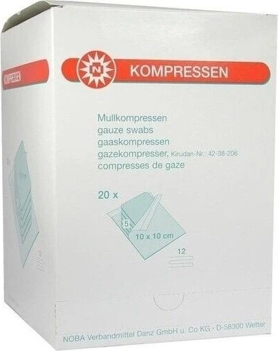 Nobamed Mullkompressen 12-fach, 10 x 10cm, 100 Stück (20x 5 Stück)